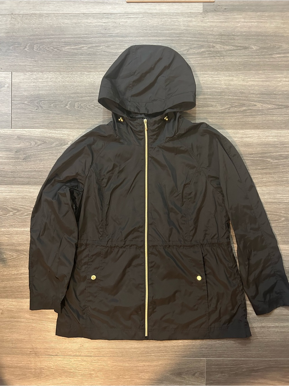 Cole Haan Black Hooded Jacket with Gold Hardware
